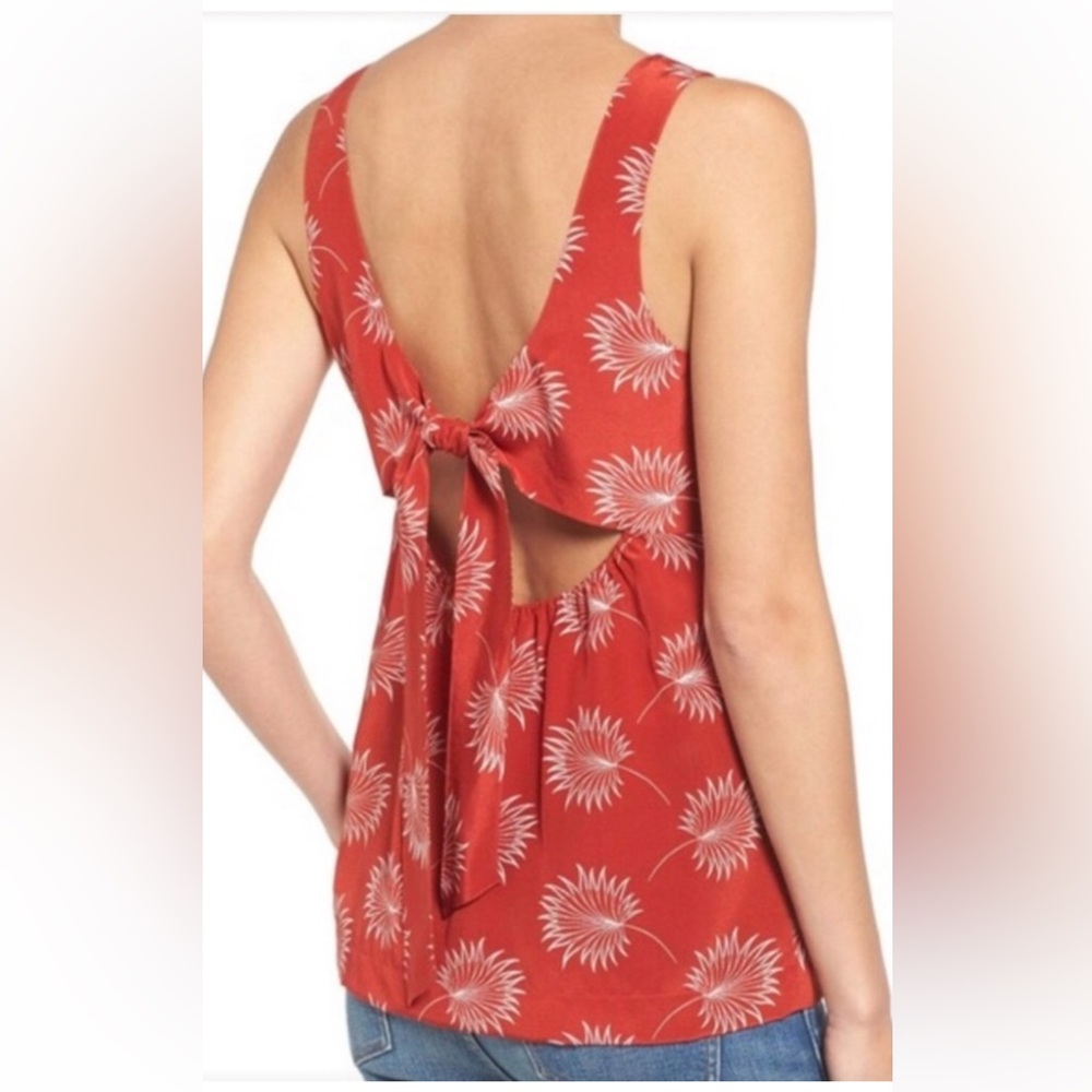 Madewell red & white Silk Lookout Bow-Back Top sz XS
